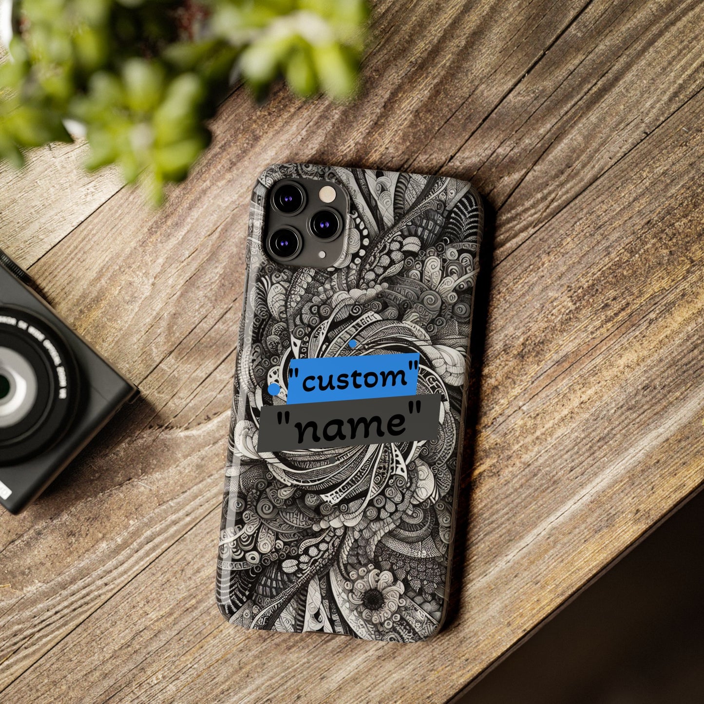 Customizable Slim Phone Cases - Personalized Black Swirl Design