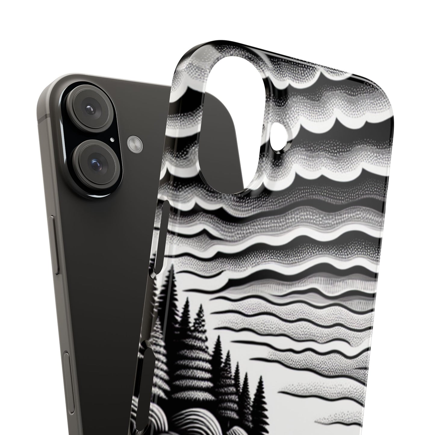 Artistic Black and White Slim Phone Case - Nature Landscape Design