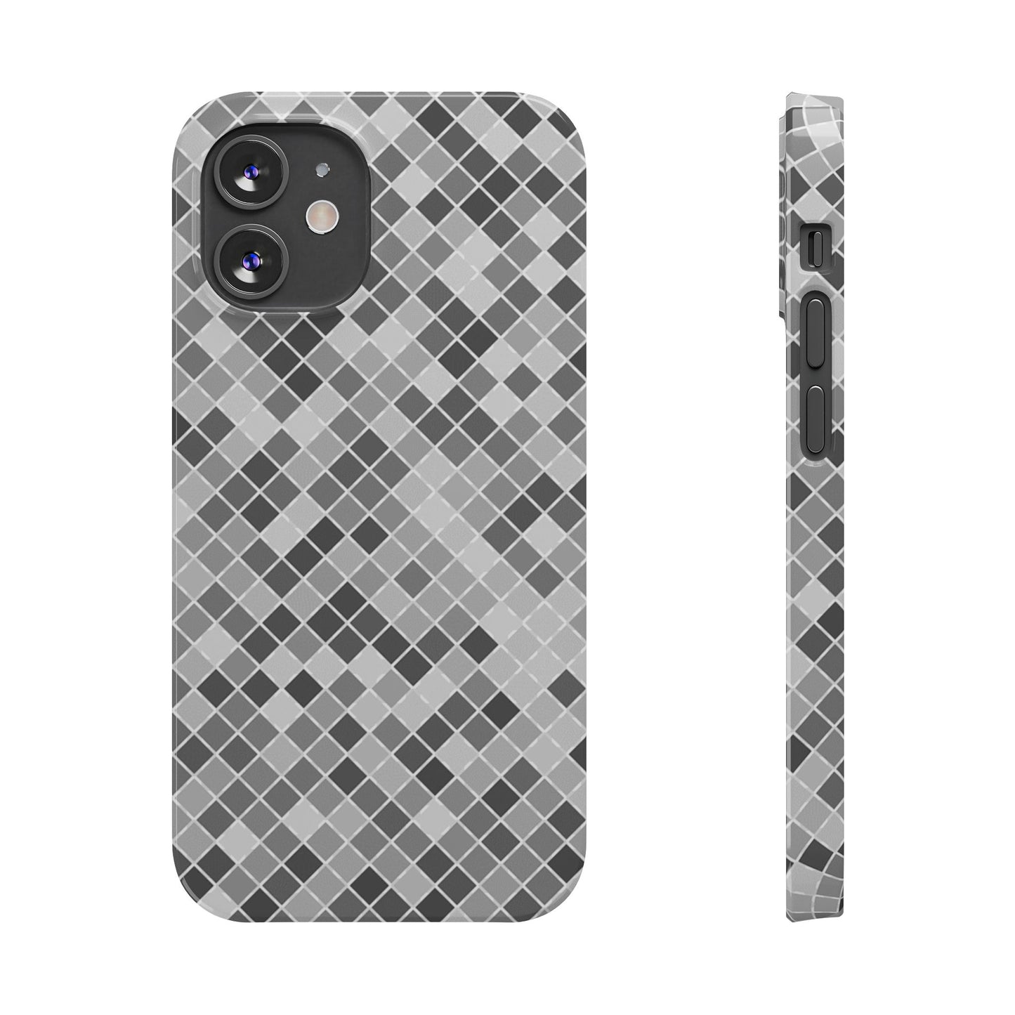 Chic Grey Mosaic Slim Phone Case - Stylish Protection for Modern Lifestyle