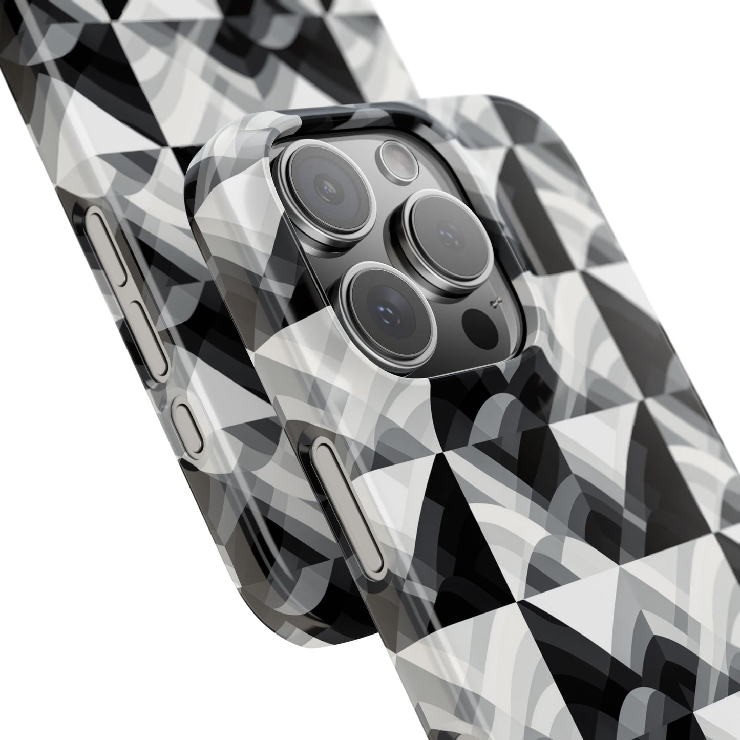 Stylish Black and Gray Slim Phone Case - Geometric Pattern for Modern Aesthetics