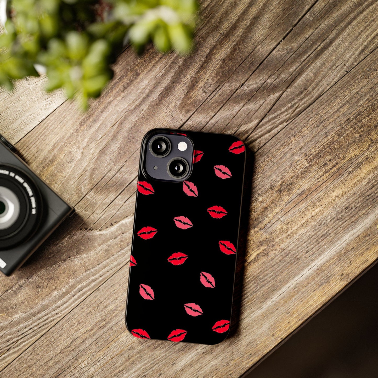 Kiss Mark Slim Phone Case - Chic Lip Print Design for Fashion Lovers