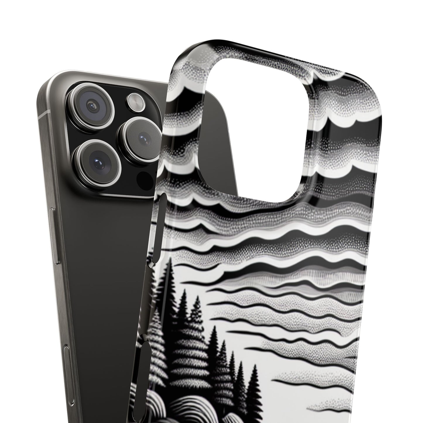 Artistic Black and White Slim Phone Case - Nature Landscape Design