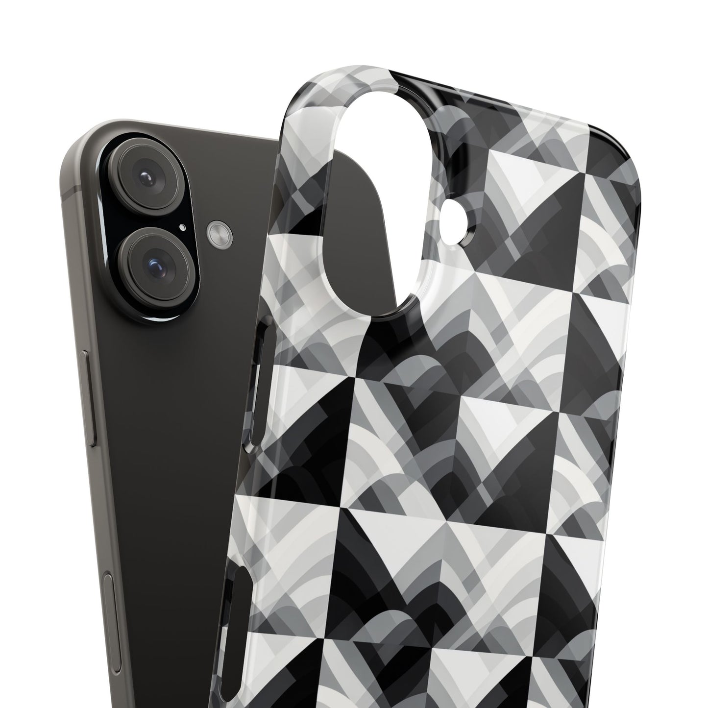 Stylish Black and Gray Slim Phone Case - Geometric Pattern for Modern Aesthetics