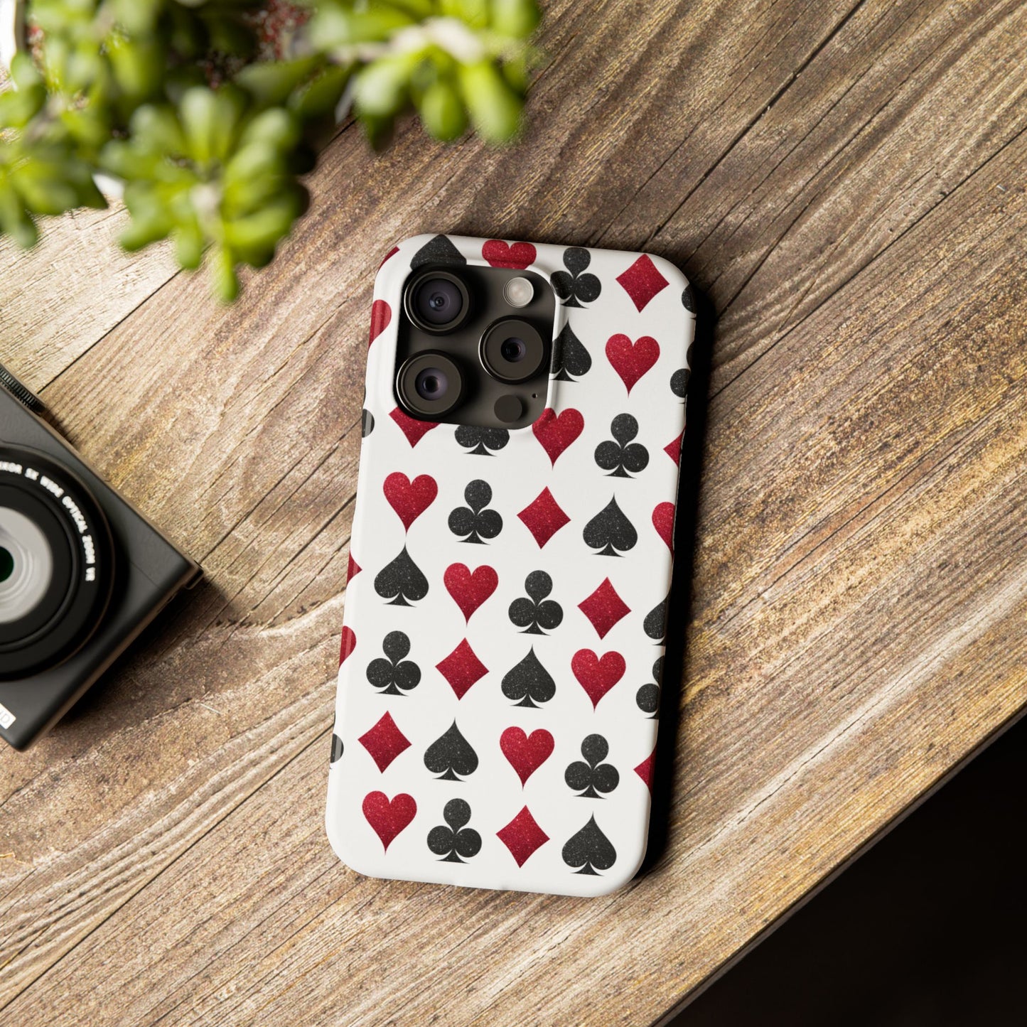 Stylish Playing Card Slim Phone Case - Red & Black Design