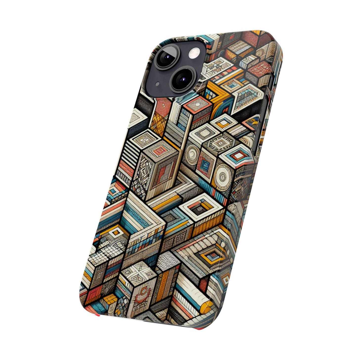 Artistic  Retro Geometric Slim Phone Case - Unique Abstract Design