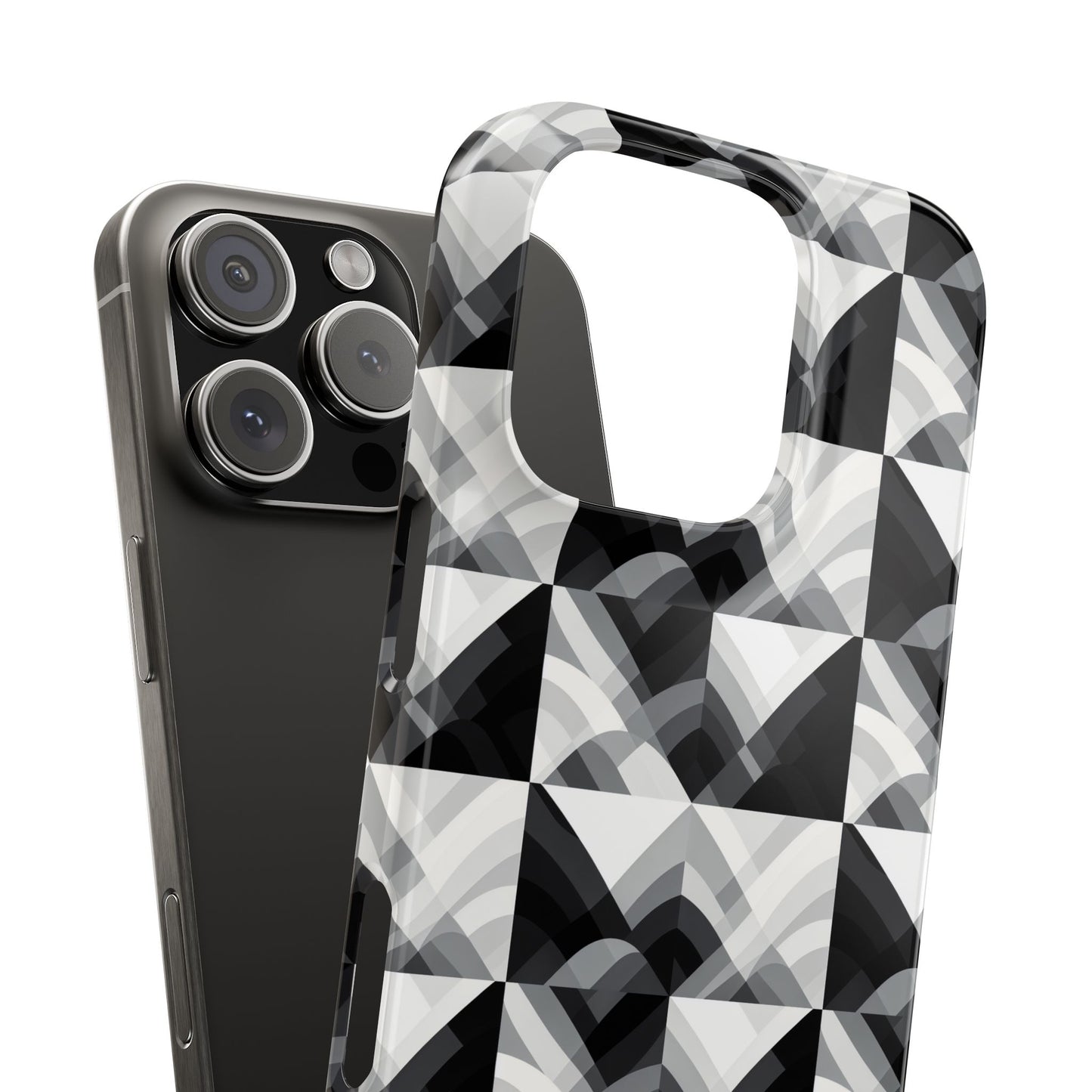 Stylish Black and Gray Slim Phone Case - Geometric Pattern for Modern Aesthetics