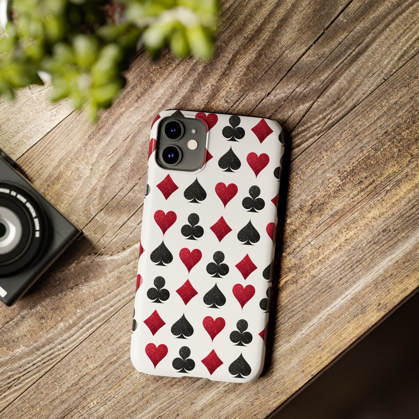 Stylish Playing Card Slim Phone Case - Red & Black Design