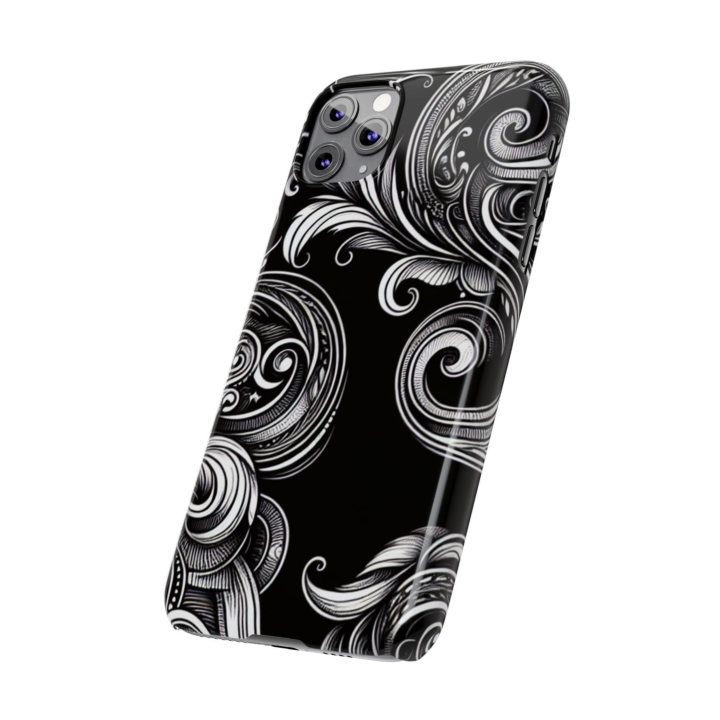 Elegant Black Swirl Slim Phone Case - Artistic Design for All Occasions