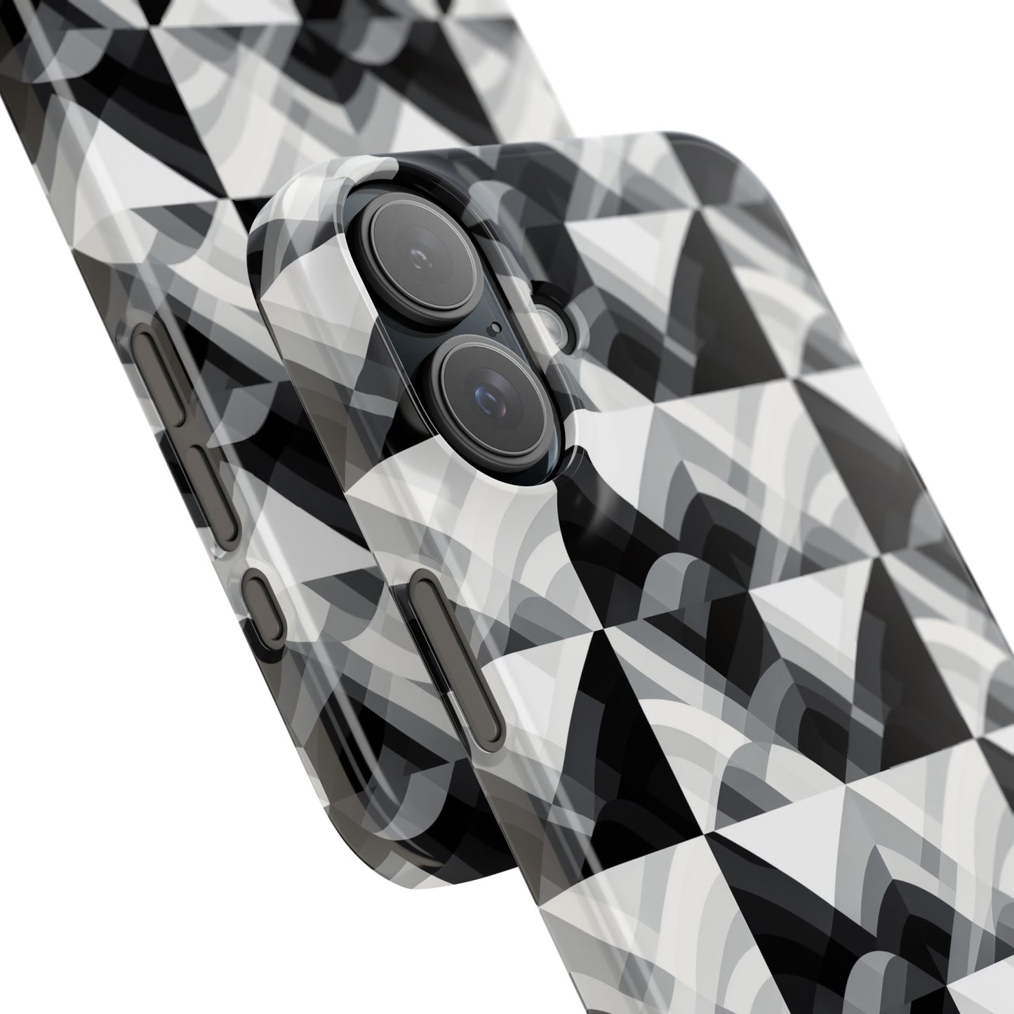 Stylish Black and Gray Slim Phone Case - Geometric Pattern for Modern Aesthetics