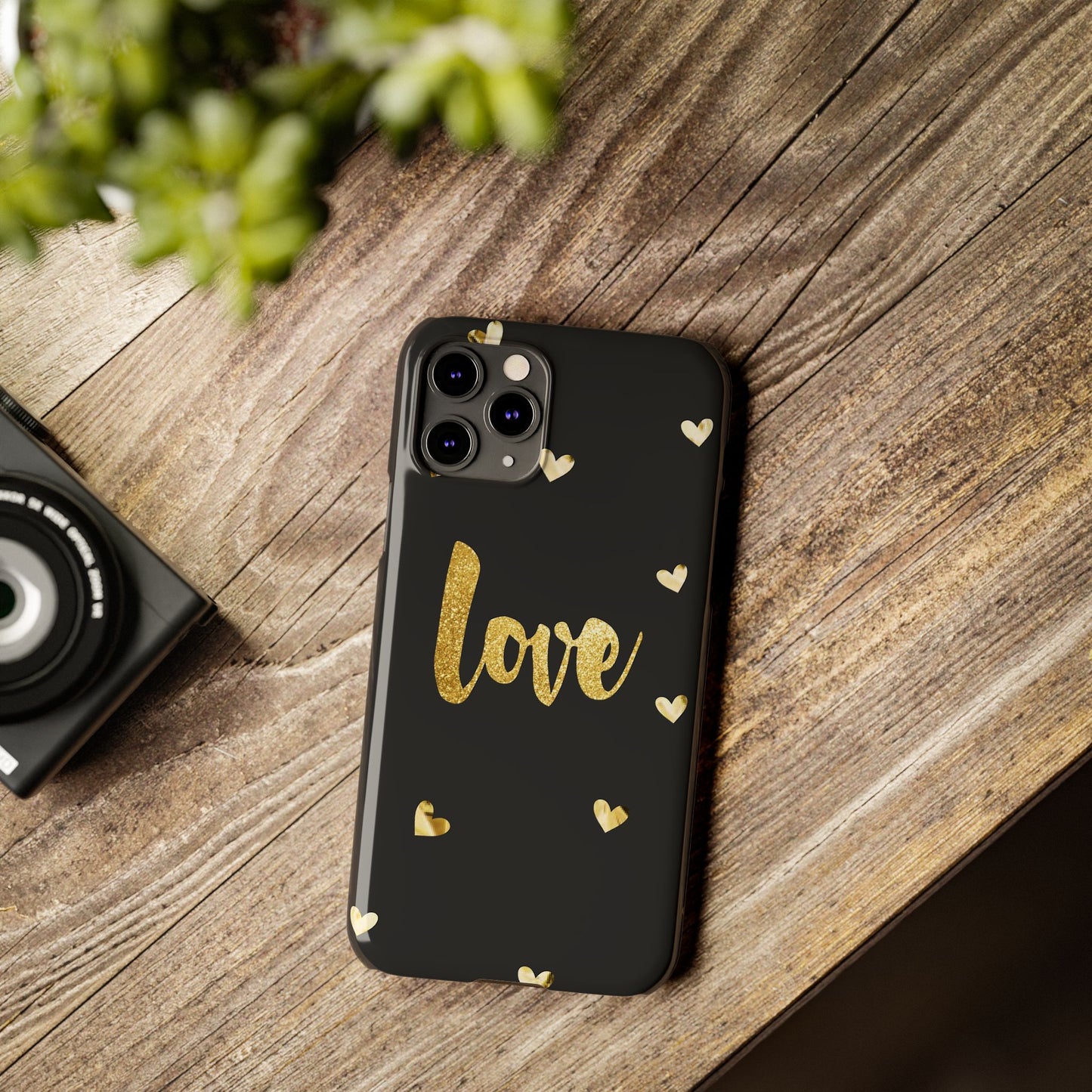 Glitter Love Slim Phone Case - Stylish Black Love Design