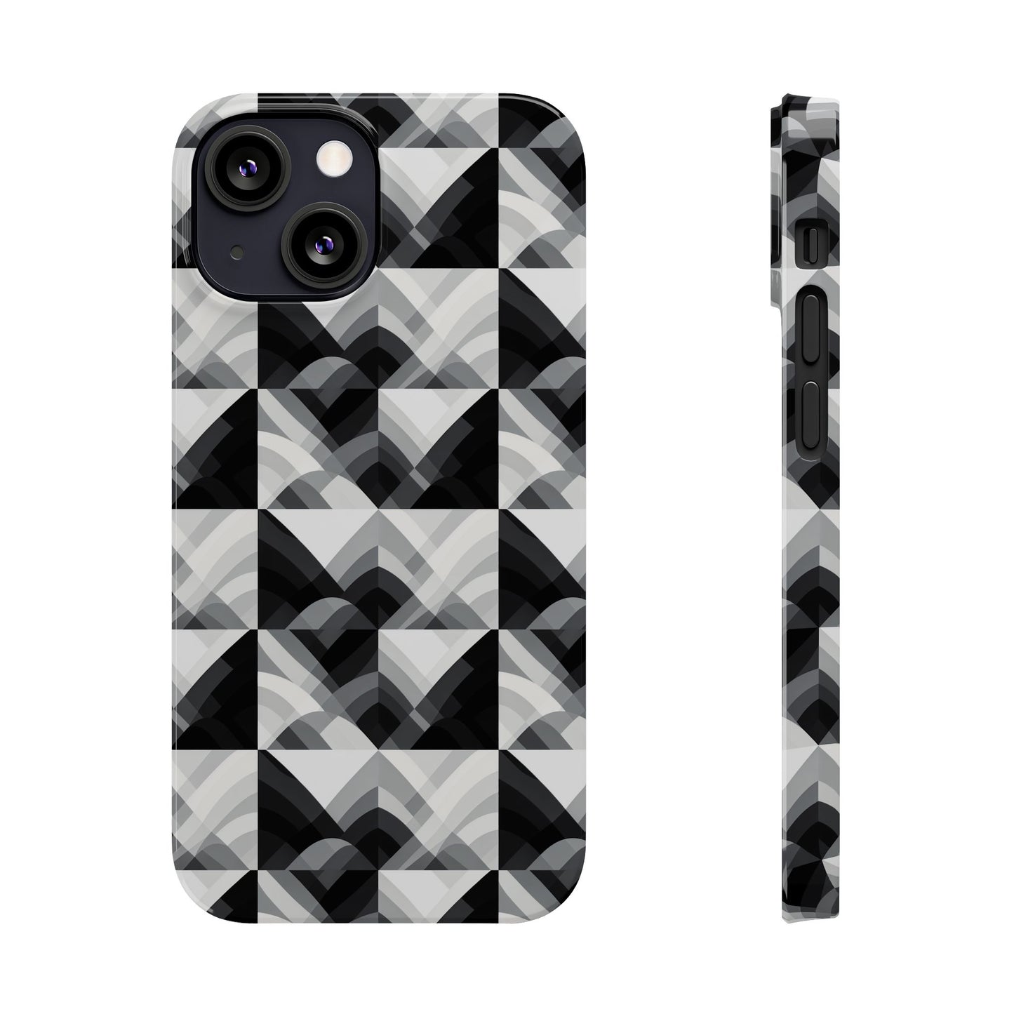 Stylish Black and Gray Slim Phone Case - Geometric Pattern for Modern Aesthetics