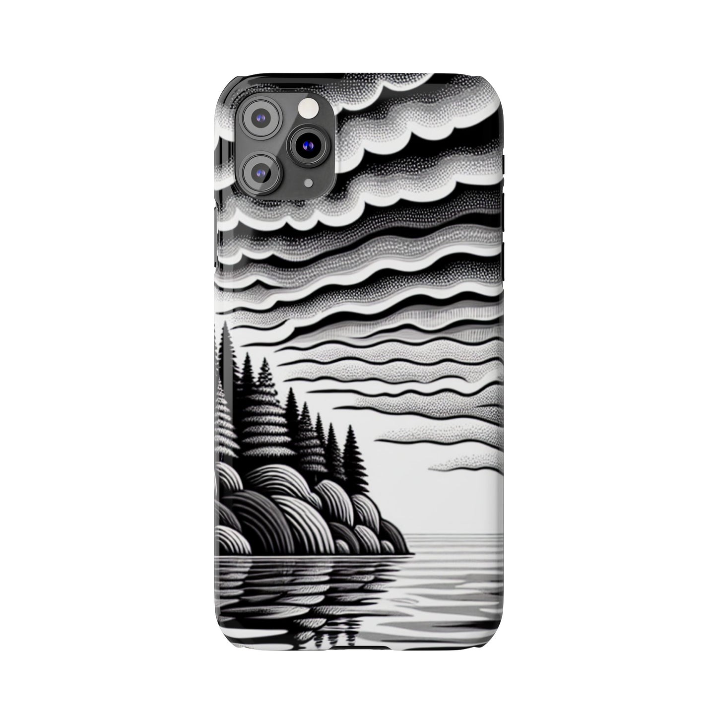 Artistic Black and White Slim Phone Case - Nature Landscape Design