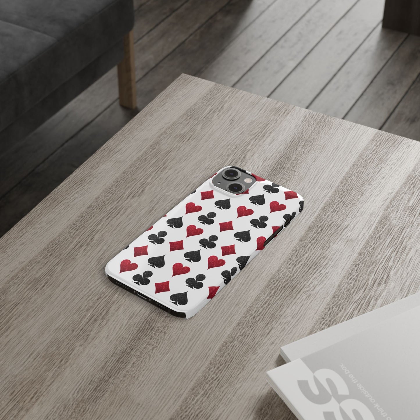 Stylish Playing Card Slim Phone Case - Red & Black Design