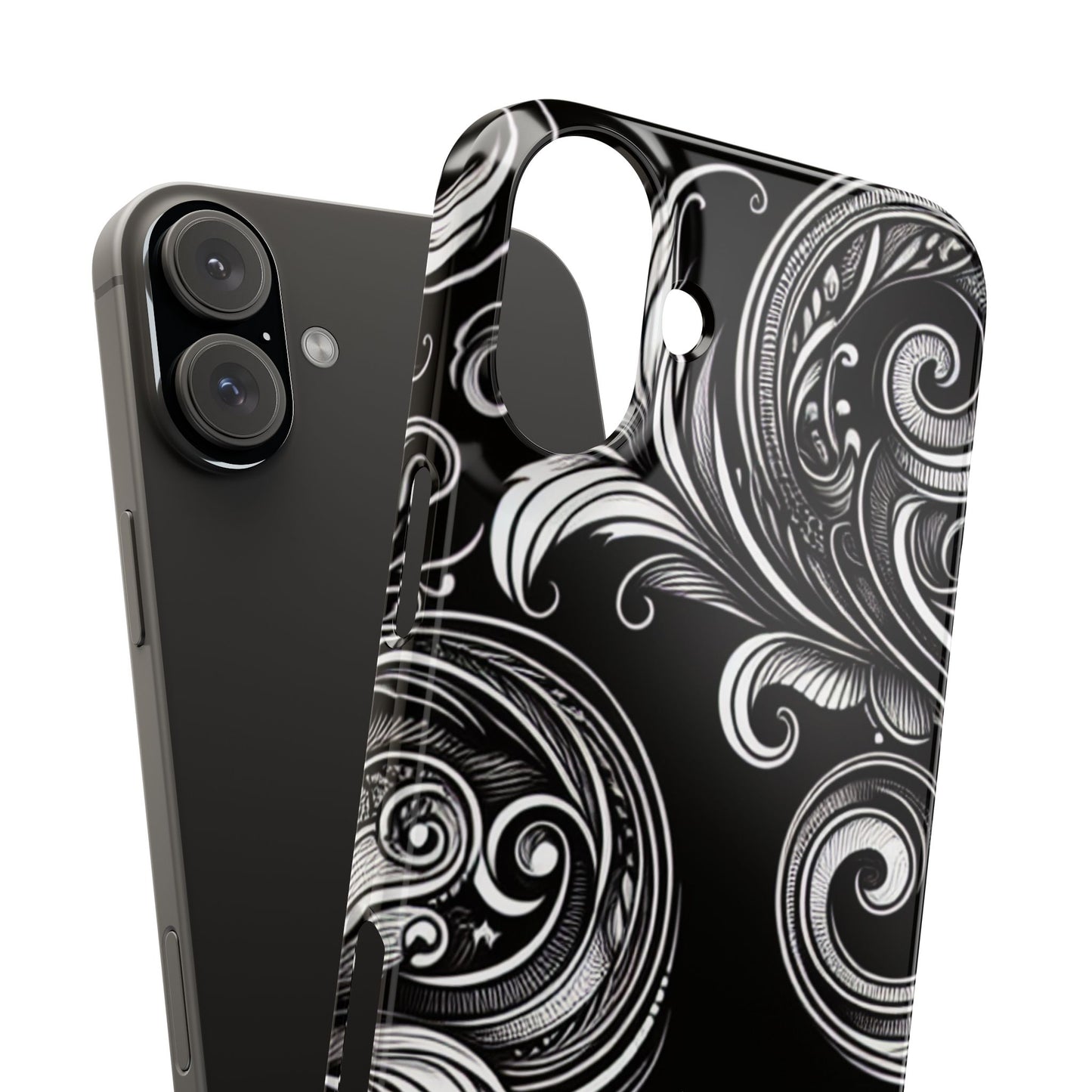 Elegant Black Swirl Slim Phone Case - Artistic Design for All Occasions