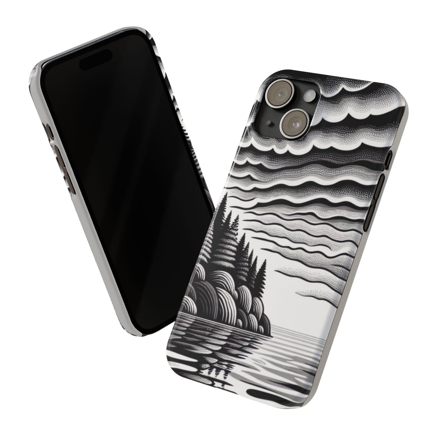 Artistic Black and White Slim Phone Case - Nature Landscape Design