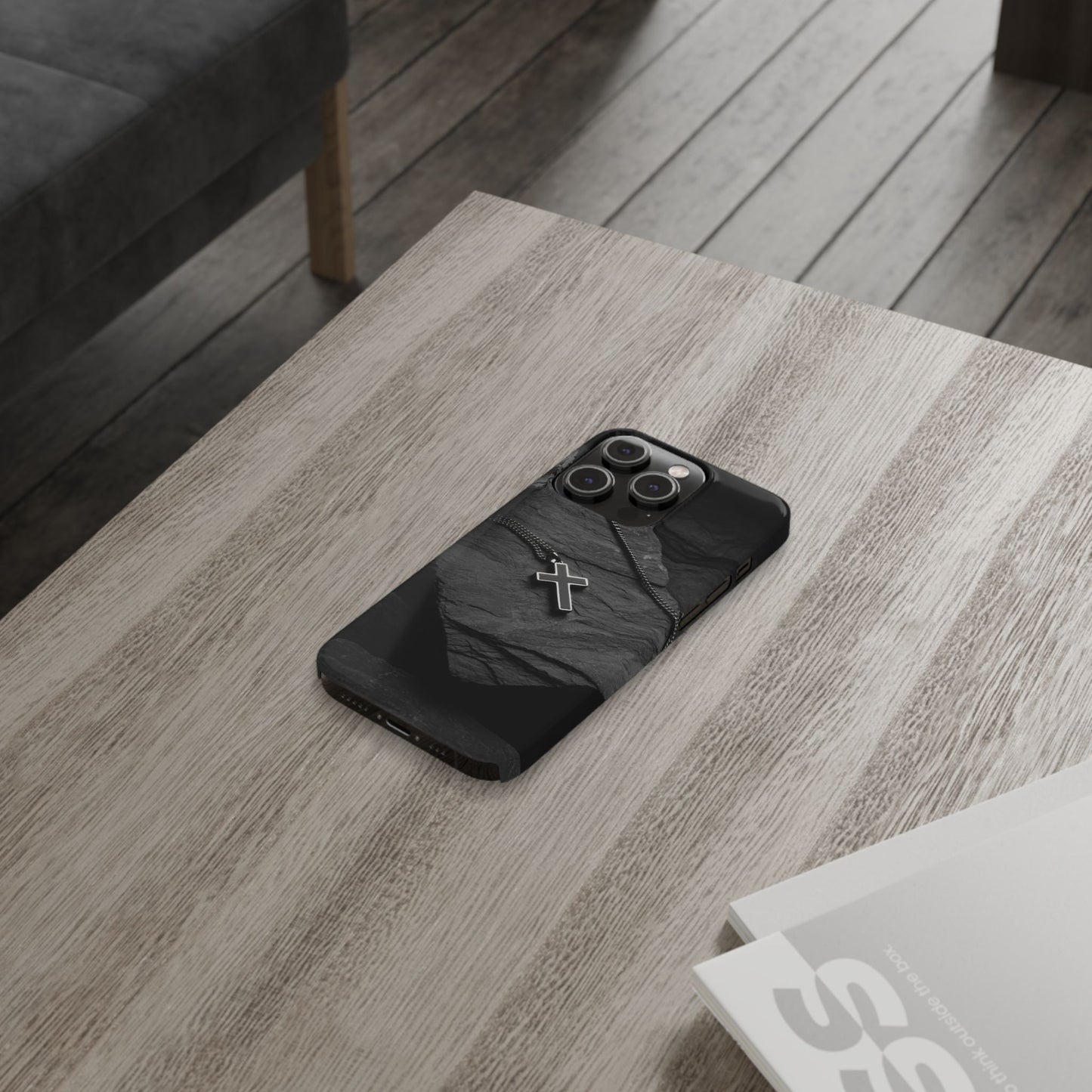 Minimalist Black Cross Slim Phone Case - Stylish & Modern Design