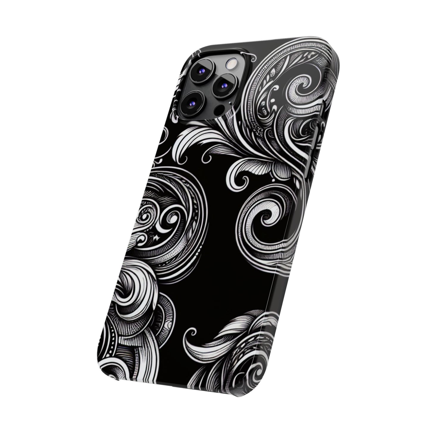 Elegant Black Swirl Slim Phone Case - Artistic Design for All Occasions