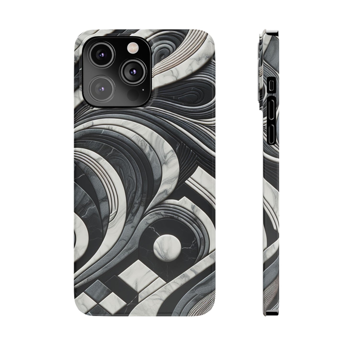 Elegant Marble Slim Phone Case - Stylish Black & White Design