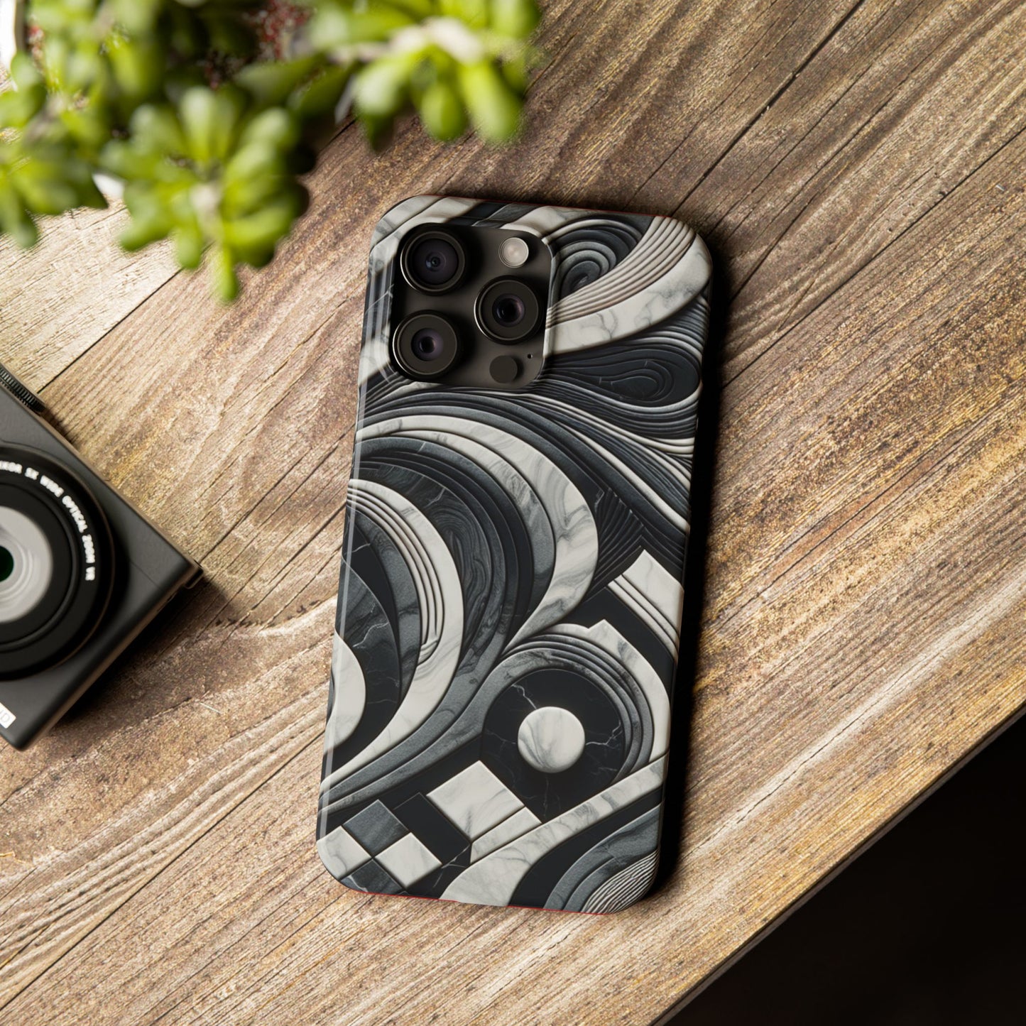 Elegant Marble Slim Phone Case - Stylish Black & White Design