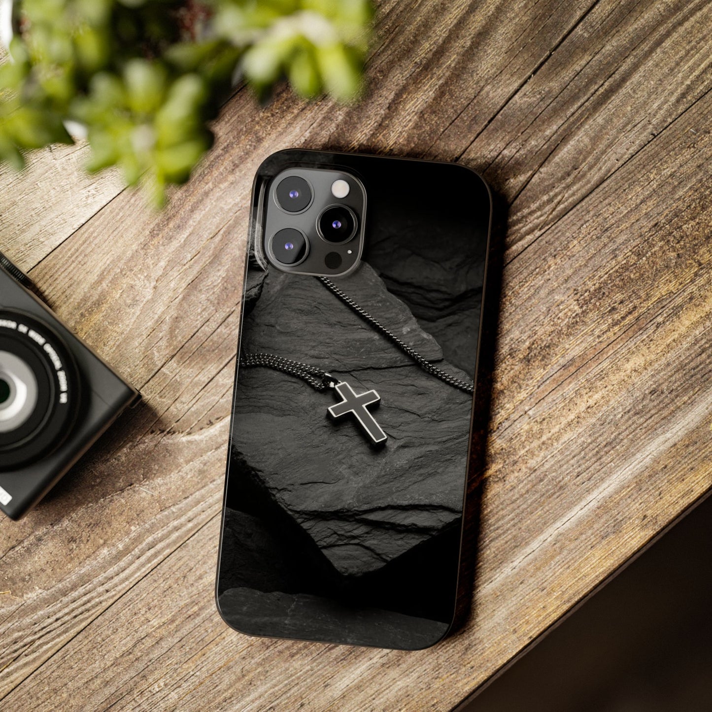 Minimalist Black Cross Slim Phone Case - Stylish & Modern Design