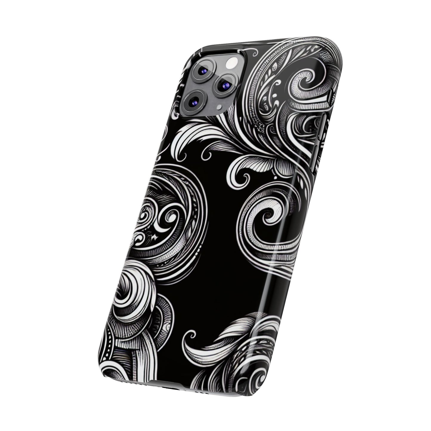 Elegant Black Swirl Slim Phone Case - Artistic Design for All Occasions