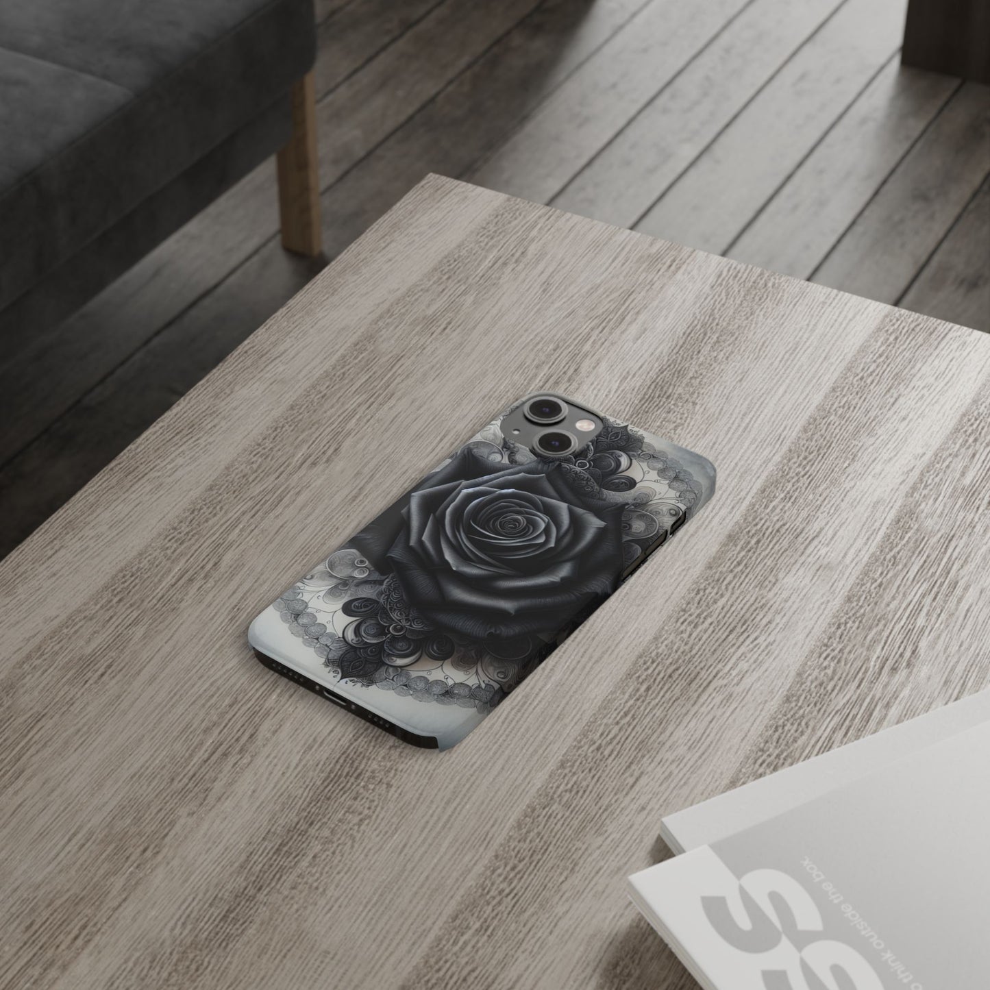 Elegant Black Rose Slim Phone Case for Stylish Protection