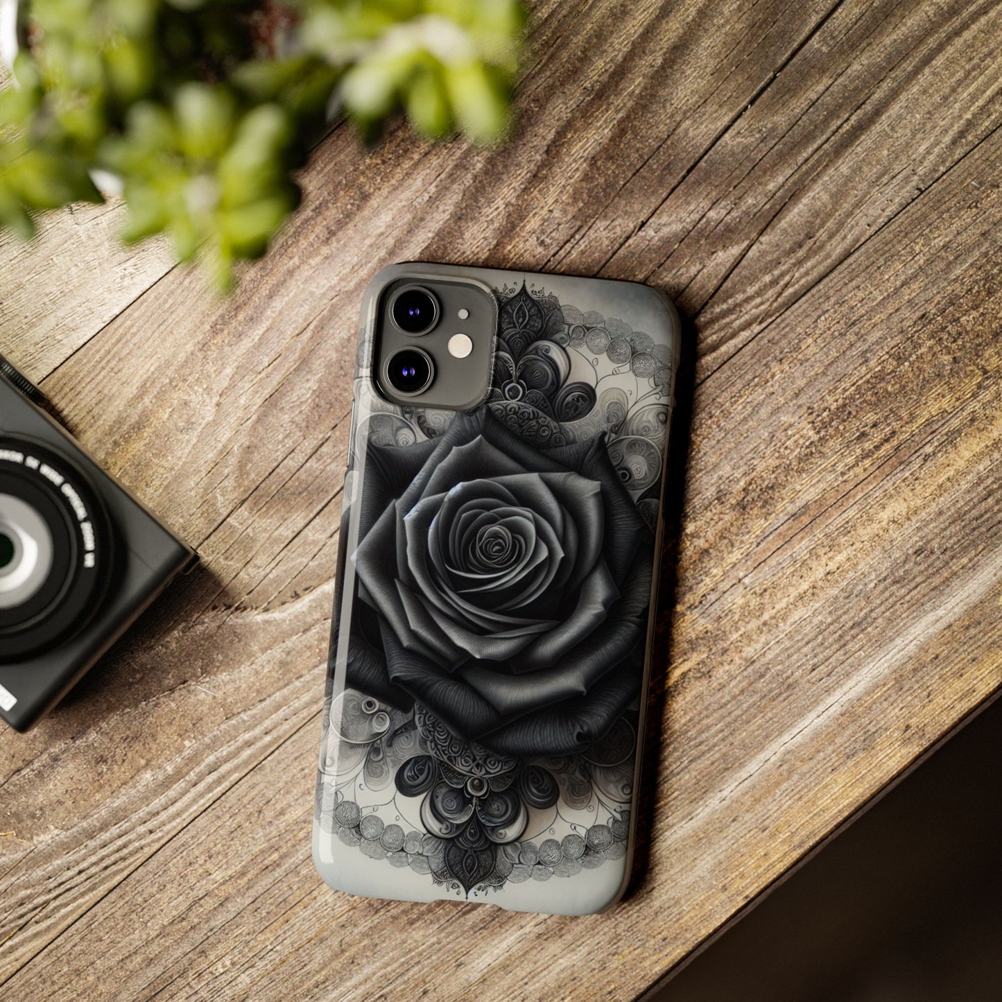 Elegant Black Rose Slim Phone Case for Stylish Protection