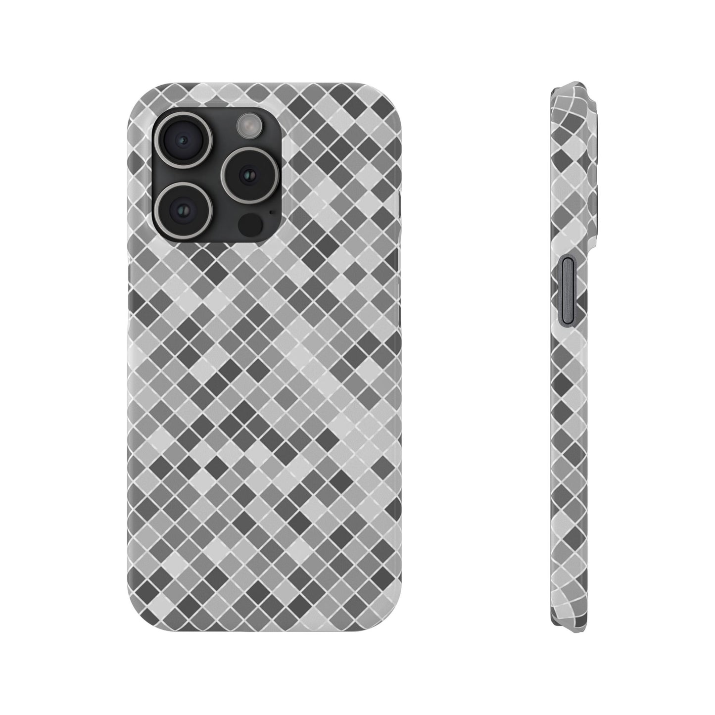 Chic Grey Mosaic Slim Phone Case - Stylish Protection for Modern Lifestyle