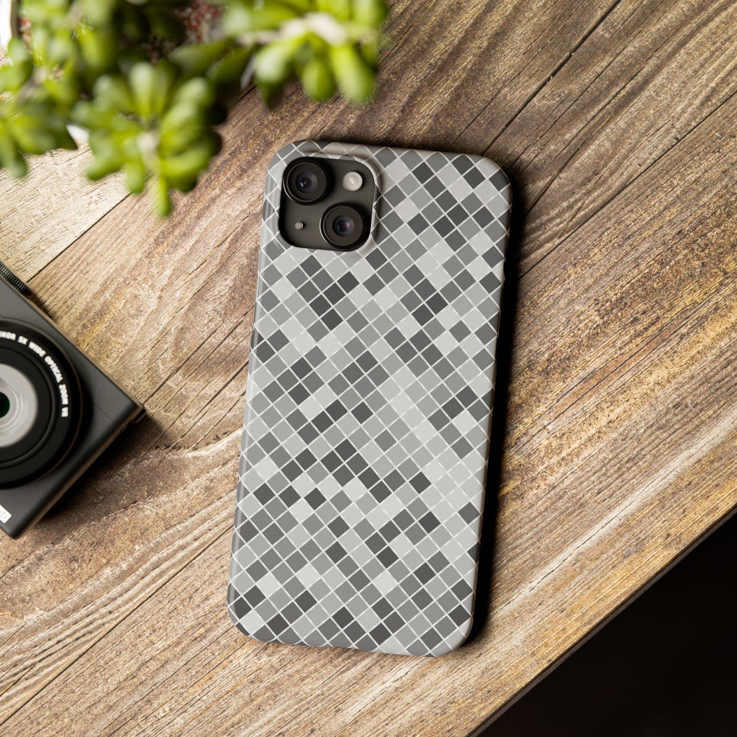 Chic Grey Mosaic Slim Phone Case - Stylish Protection for Modern Lifestyle