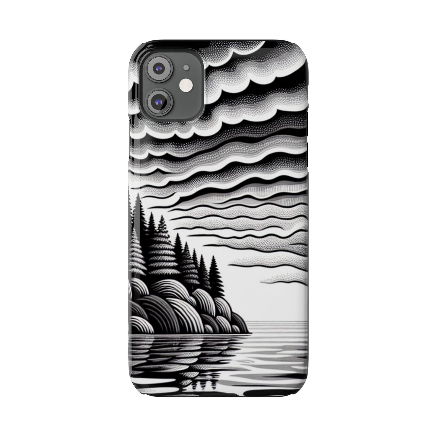 Artistic Black and White Slim Phone Case - Nature Landscape Design