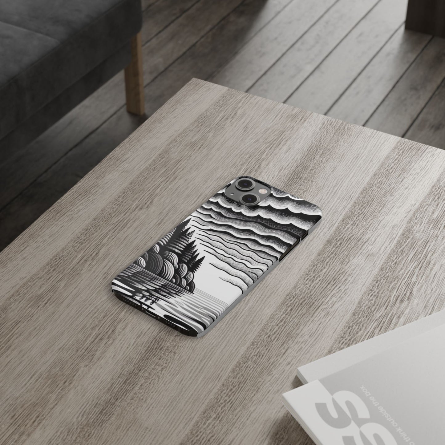 Artistic Black and White Slim Phone Case - Nature Landscape Design