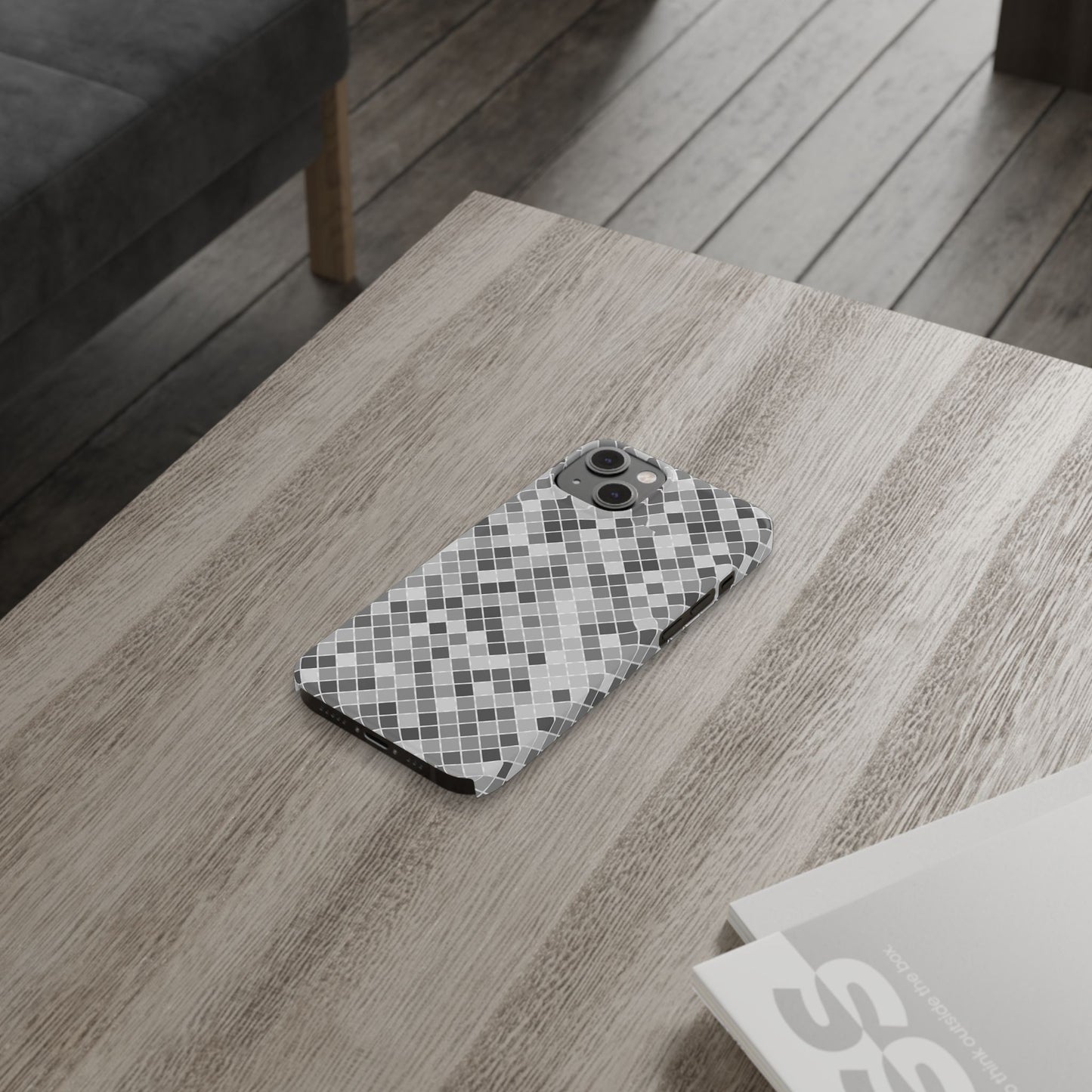 Chic Grey Mosaic Slim Phone Case - Stylish Protection for Modern Lifestyle